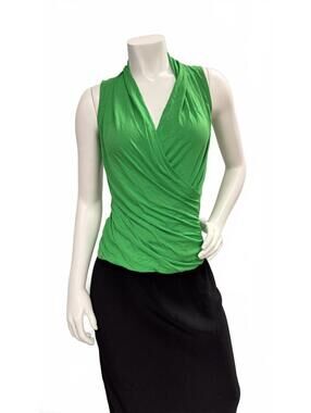 Vince Camuto Green Sleeveless Wrap Top Draped V-Neck Blouse